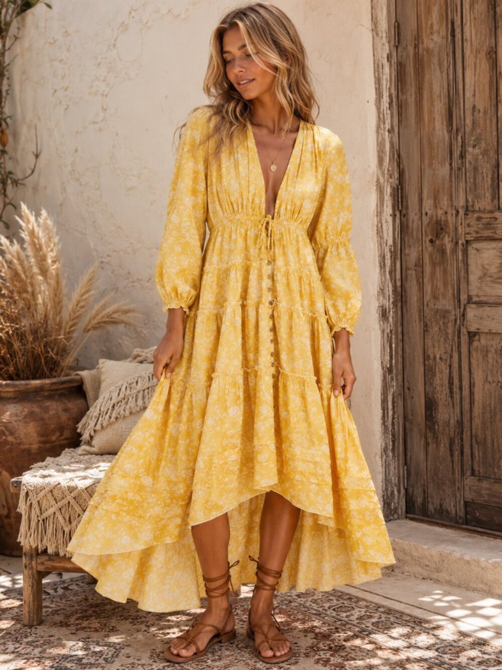 New! Free People Sunshine Yellow Pappiet Chintzy Floral Midi Dress 8434
